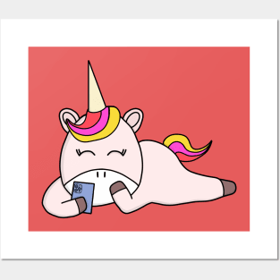 Unicorn having fun with a smartphone Posters and Art